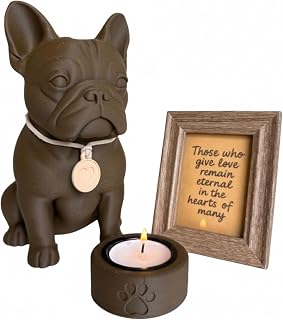 French Bulldog keepsake urn with candle and memorial kit