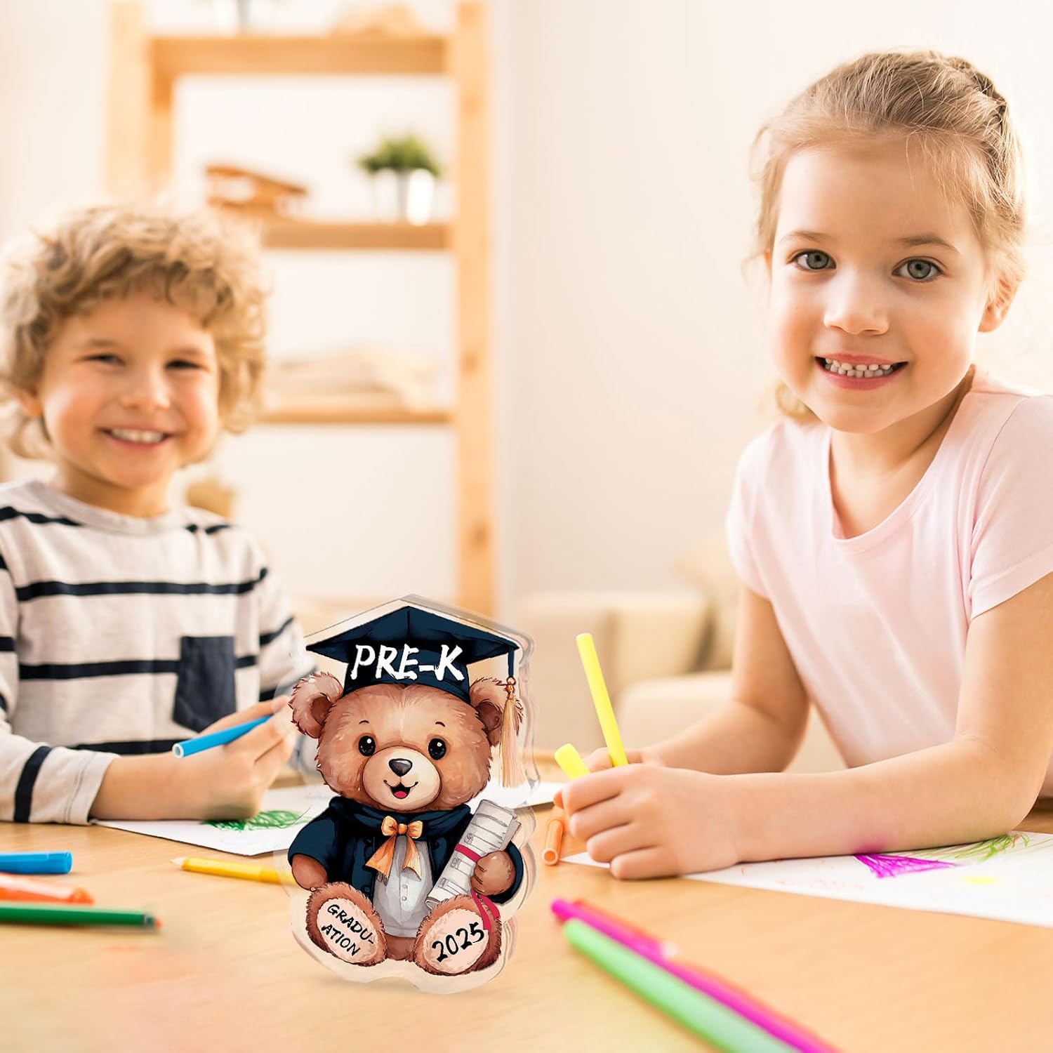 Pre K Graduation Gifts for Kids Girls Boys 2026 Acrylic Table Sign Pre-K Graduation Gifts for Daughter Son Cute Teddy Bear Paperweight Keepsake Table Bookshelf Bedroom Decoration image 4