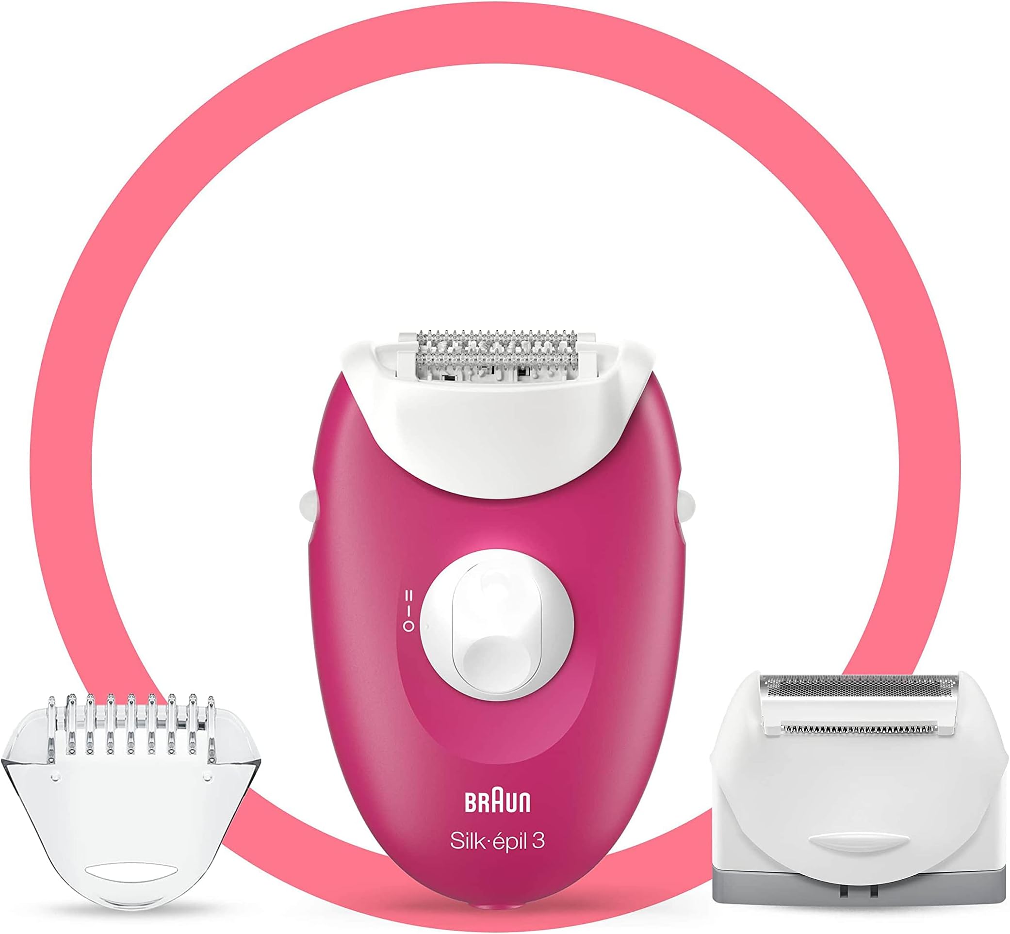 Braun Silk-Epil 3 3-410 Raspberry Corded Epilator with 3 Extras, Pink