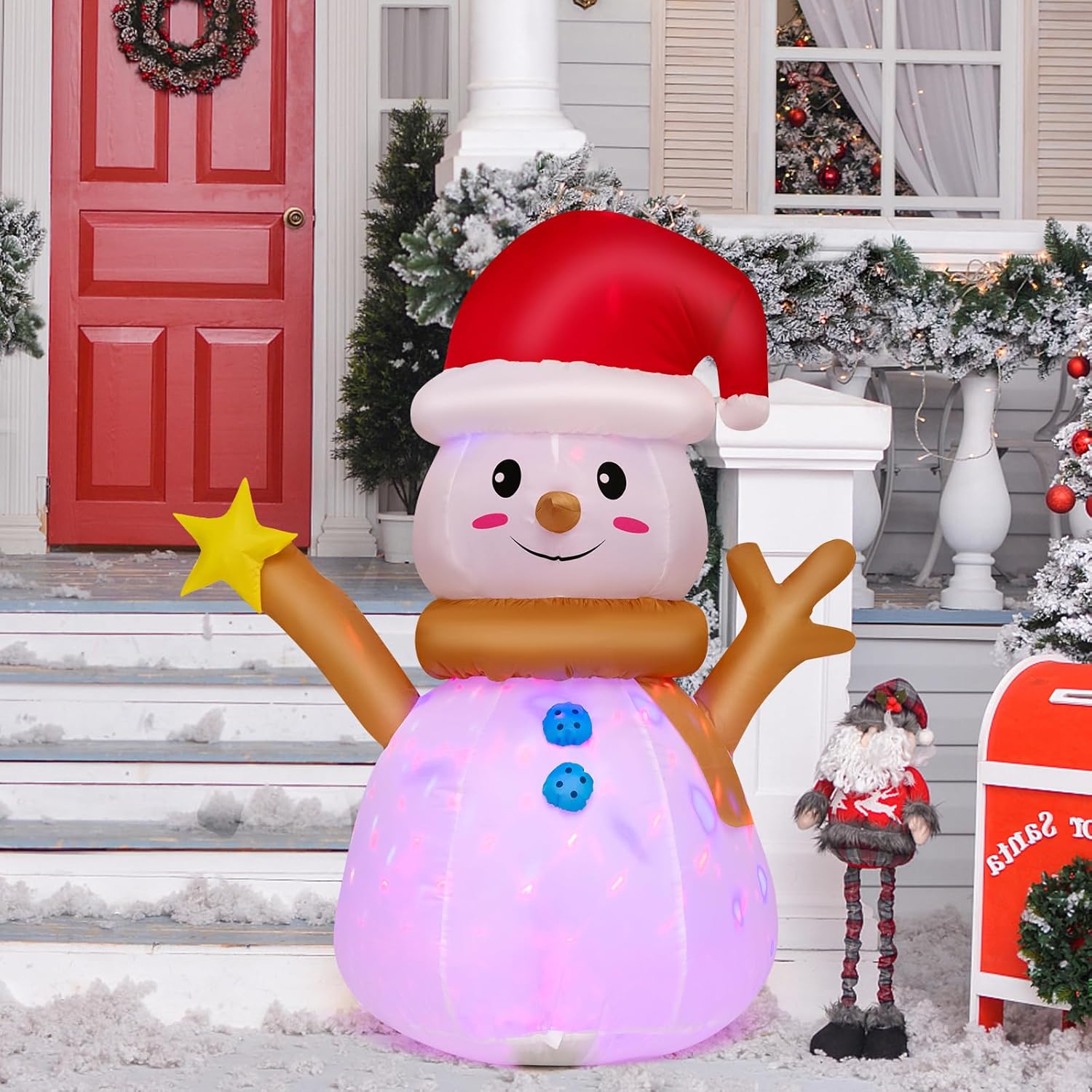 Tangkula 4 FT Lighted Christmas Inflatable Snowman with 360° Rotating Colorful LED Light, Blow-up Christmas Decoration, Lighted Christmas Yard Decoration, Indoor Outdoor Holiday Yard Lawn Decoration
