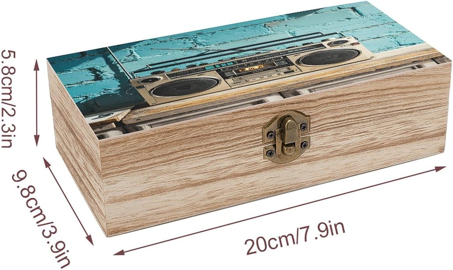Vintage Wall of Radio Boombox Wooden Box with Hinged Lid Vintage Storage Box Beautifully Wood Keepsake Boxes Jewellery Organiser & Trinket Holder Unique Gift Ideas for Men & Women image 2