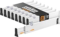 Rapturous Adjustable Drawer Dividers 2.5" Tall Expandable 13-22" 8-Pack Non-Slip White - Kitchen Closet Dresser Organizer