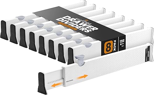 Miniatura 16 de RAPTUROUS Separadores de cajones ajustables, paquete de 4, 2.5 pulgadas de alto, 13-22 pulgadas de largo, organizador de cajones de tocador para