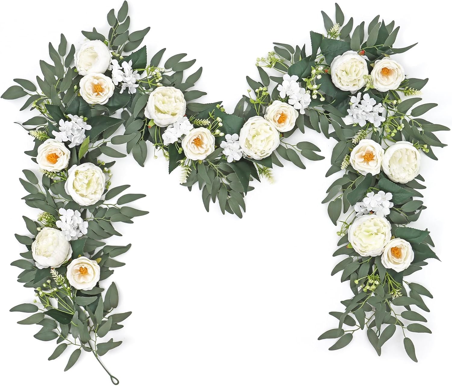 SOMYTING Flower Garland Artificial Rose Vine Flowers with Green Leaves 2PCS 6.56 FT Hanging Fake Roses Vine Floral Garlands for Wedding Party Centerpiece Table Backdrop Wall Decor (Blue&White, 2PCS)