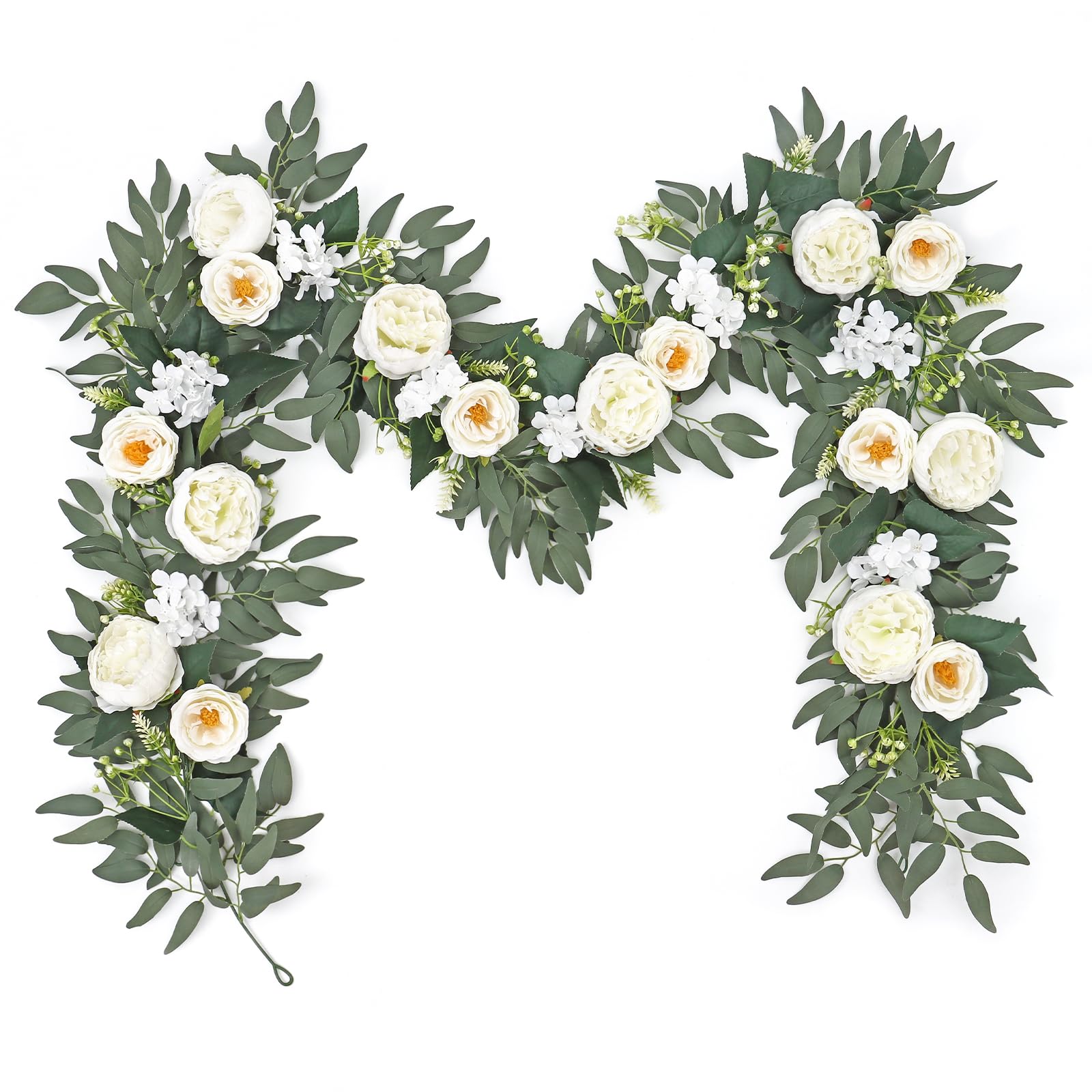 Guirlande fleurs artificielles roses vigne eucalyptus decoration mariage murale 2m