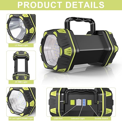 Miniatura 7 de AlpsWolf Linternas recargables, linterna LED de camping con 800 lúmenes, batería de capacidad 3600, luz de campamento brillante portátil para