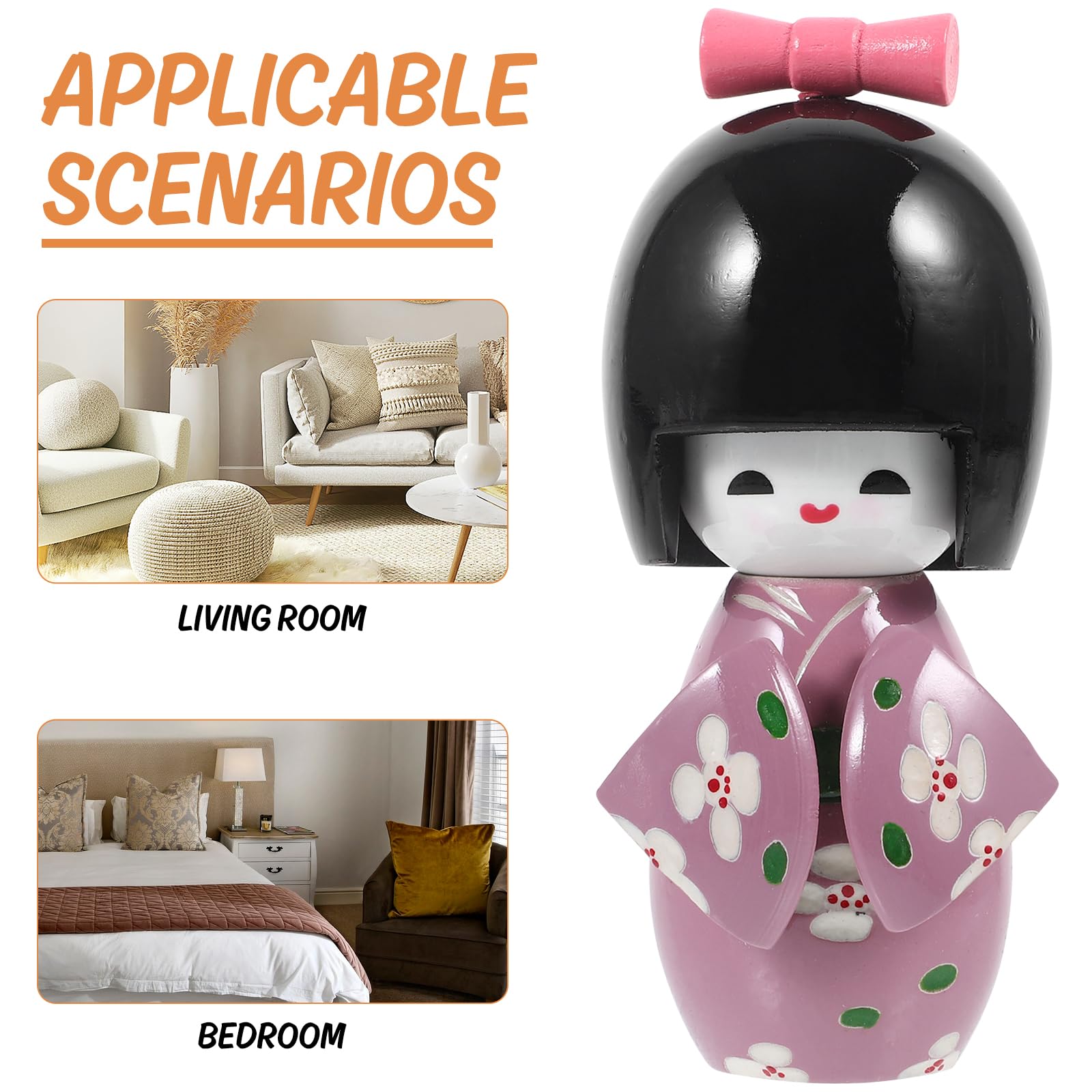 Bambola Giapponese In Legno Con Kimono - Decorazione Tradizionale Geisha - Foto 5