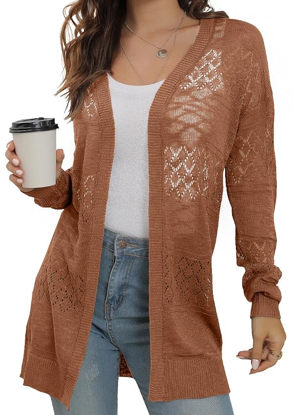 GRECERELLE Women's Summer Lightweight Crochet Cardigan Sweater, Caramel, M by GRECERELLE - Used condition - US$10.93