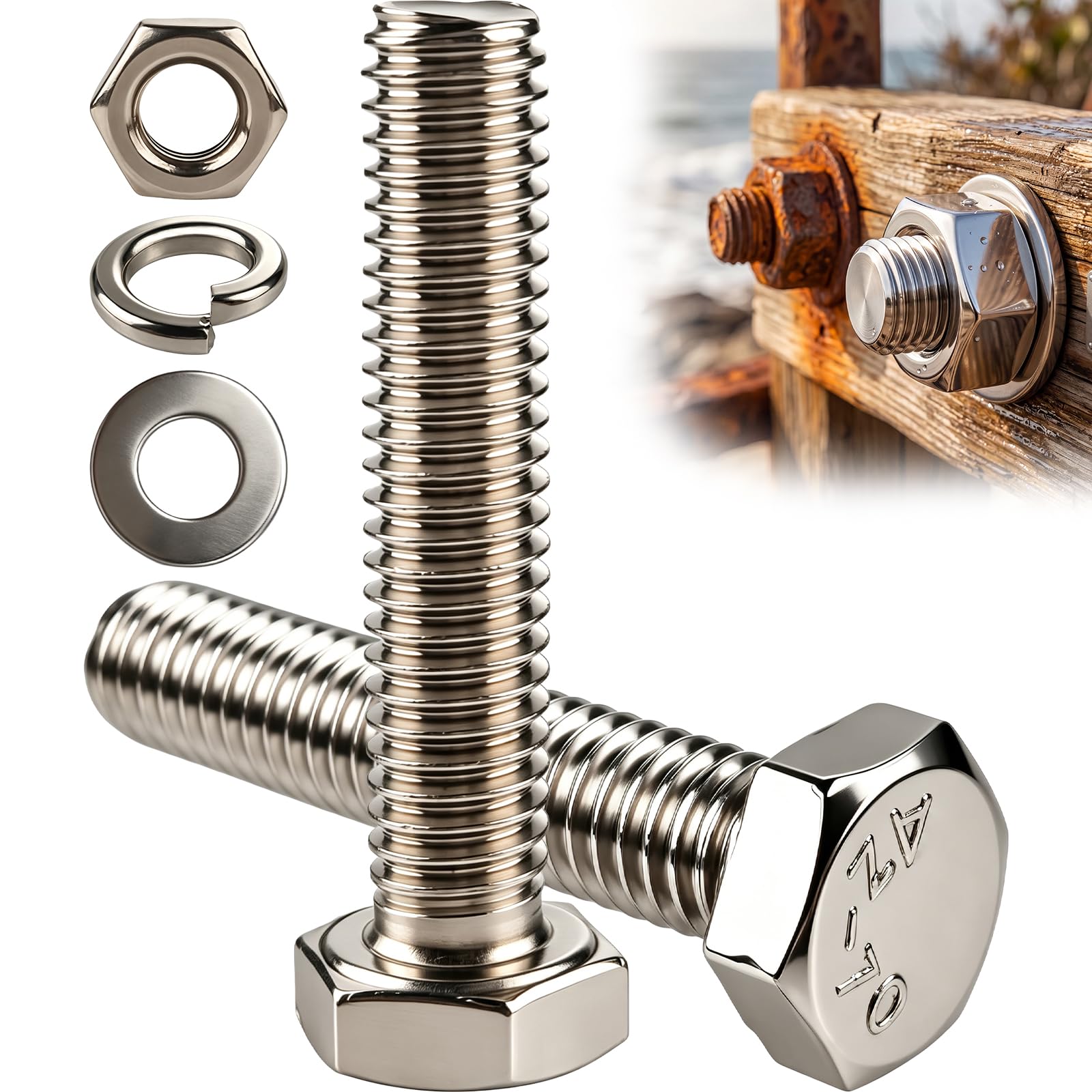 100 Pcs M6 Hex Bolts and Nuts Set, M6 x 30mm Assorted Nuts and Bolts Set, Stainless Steel Hexagonal Machine Screws and Washers Assortment Kit for Home Furniture Repair