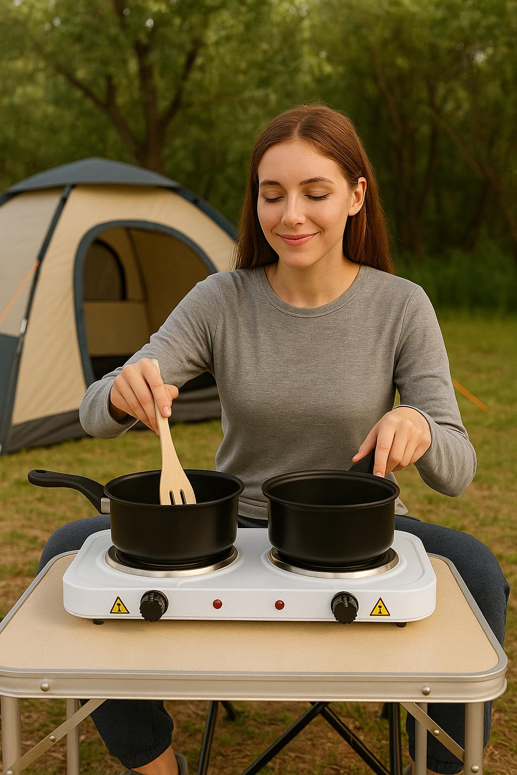 Cuisine électrique double four 2000 W 2 feux plaque électrique camping garantie MP-CE2000