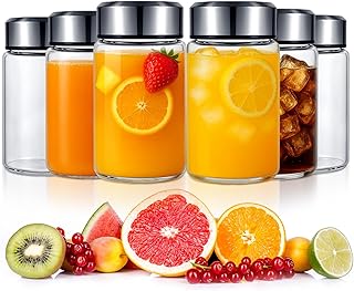 6 Pcs 10 oz（300 ml) Wide Mouth Glass Water Bottles Reusable Glass Bottles with Lids Leakproof Juice Jars with Lids for Fridge Milk Juicing Smoothies Infused Water Beverage Kombucha Tea Drinking Silver