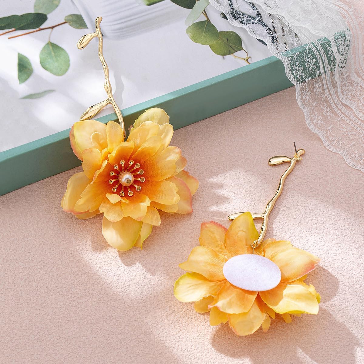 Bohemian Flower Drop Dangle Earrings for Women Colorful Fabric Floral Dangle Earrings Vintage Boho Petal Statement Earring Lightweight Hypoallergenic Earring Party Prom Wedding Holiday Jewelry - Image 6