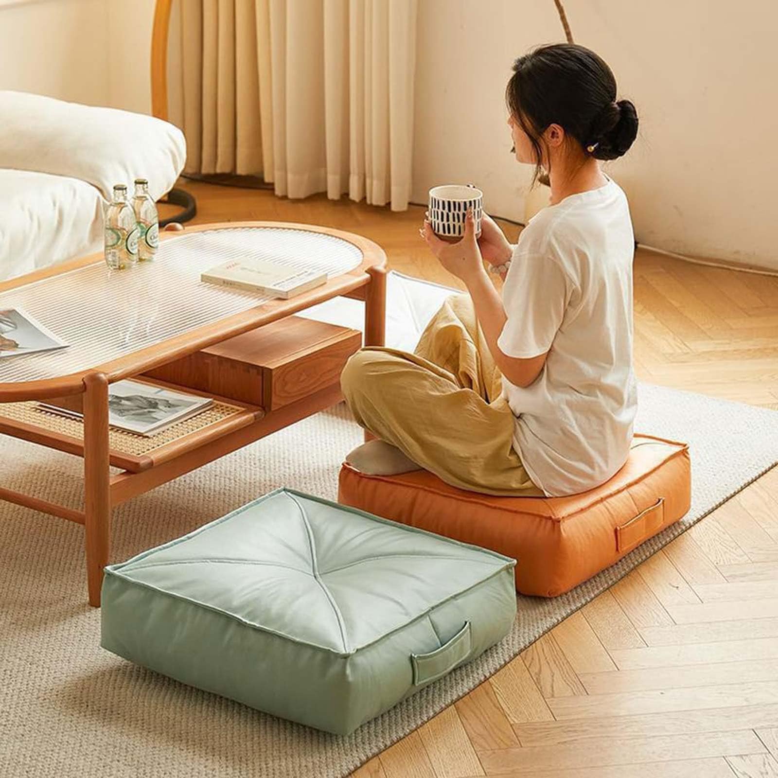 Quadratisches, rundes Yoga-Kissen, klein, höhenverstellbar, Sitzkissen für Schlafzimmer und Wohnzimmer, Dunkelgrau, 60 x 60 x 15 cm, bequeme Unterstützung, Heimdekoration