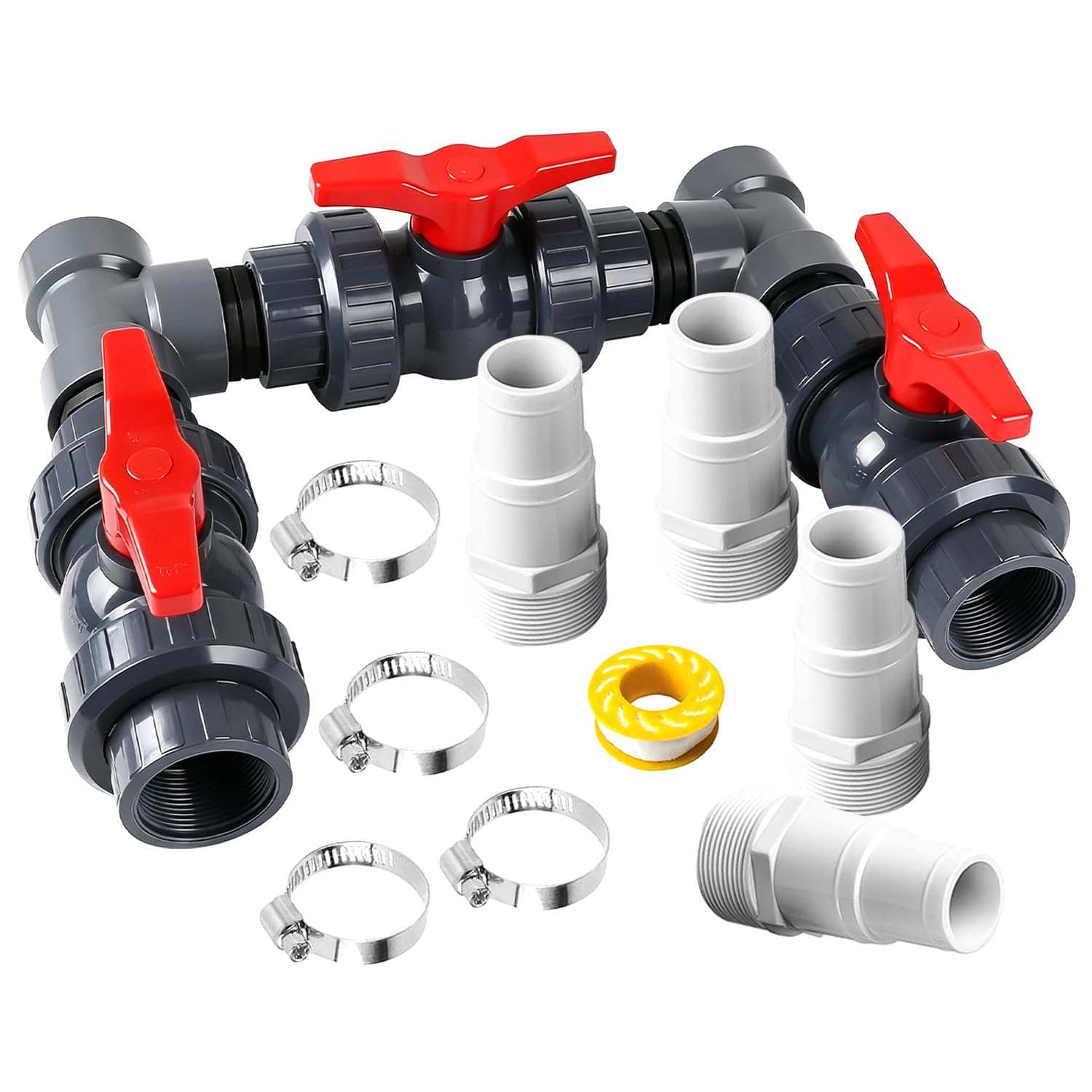 Bypass Pool Set Ø 50 mm für Wärmepumpe, Pool Anschluss Set mit 32 mm & 38 mm Schläuchen und Adaptern, Pool Solarweiche zur Steuerung der Wasserzufuhr für Poolheizung und Schwimmbecken