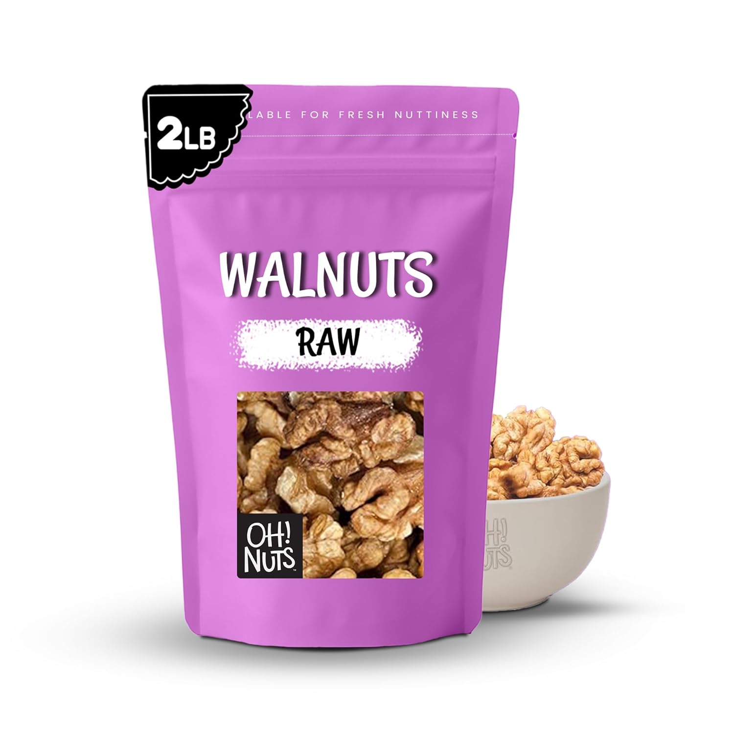 Oh! Nuts Organic Raw Walnuts 2lb Bulk Bag - Unshelled Healthy Mix of Chandler Halves & Pieces - Fresh & Healthy Keto Snacks - Chopped Nuts for Vegan, Paleo & Gluten-Free Diets - For Gourmet Baking & Cooking