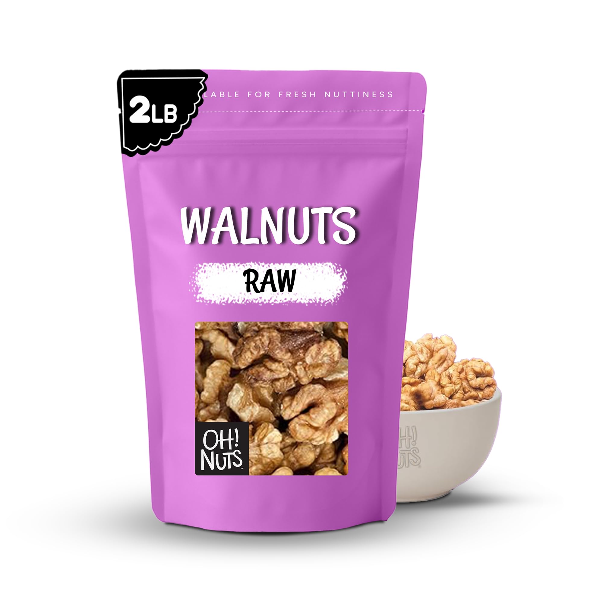 Oh! Nuts Raw Walnuts 2lb Bulk Bag - Unshelled Healthy Mix of Chandler Halves & Pieces - Fresh & Healthy Keto Snacks - Chopped Nuts for Vegan, Paleo & Gluten-Free Diets - For Gourmet Baking & Cooking