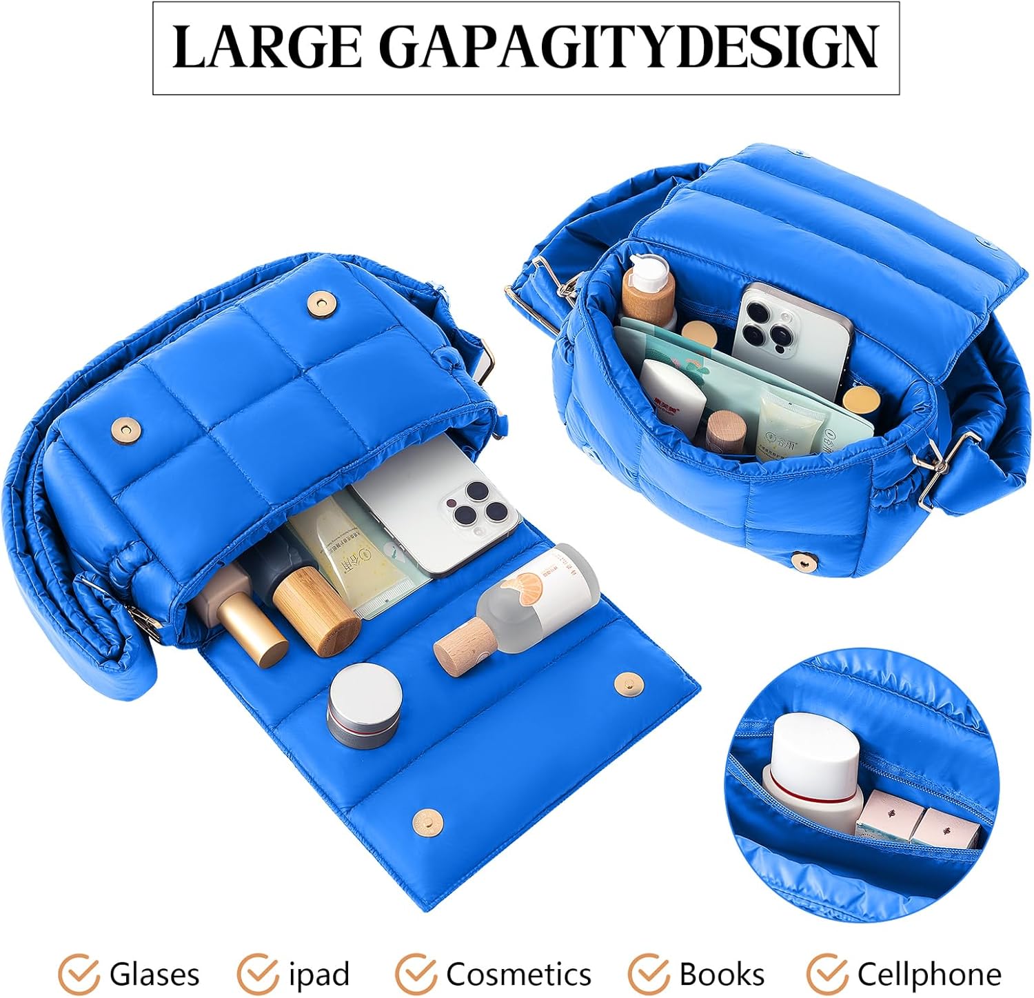 NAARIIAN Crossbody Bag for Women Quilted Puffer Purse Fashion Lightweight Travel Handbags Cute Small Shoulder Bag