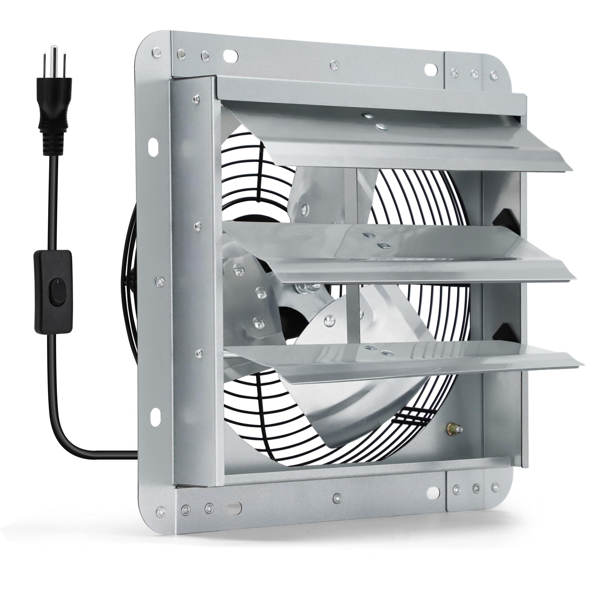 10 Inch Shutter Exhaust Fan, Wall Mount Attic Fan with Power Cord for Greenhouses, Sheds, Garages, Chicken Coops, Barns Ventilation, 820 CFM