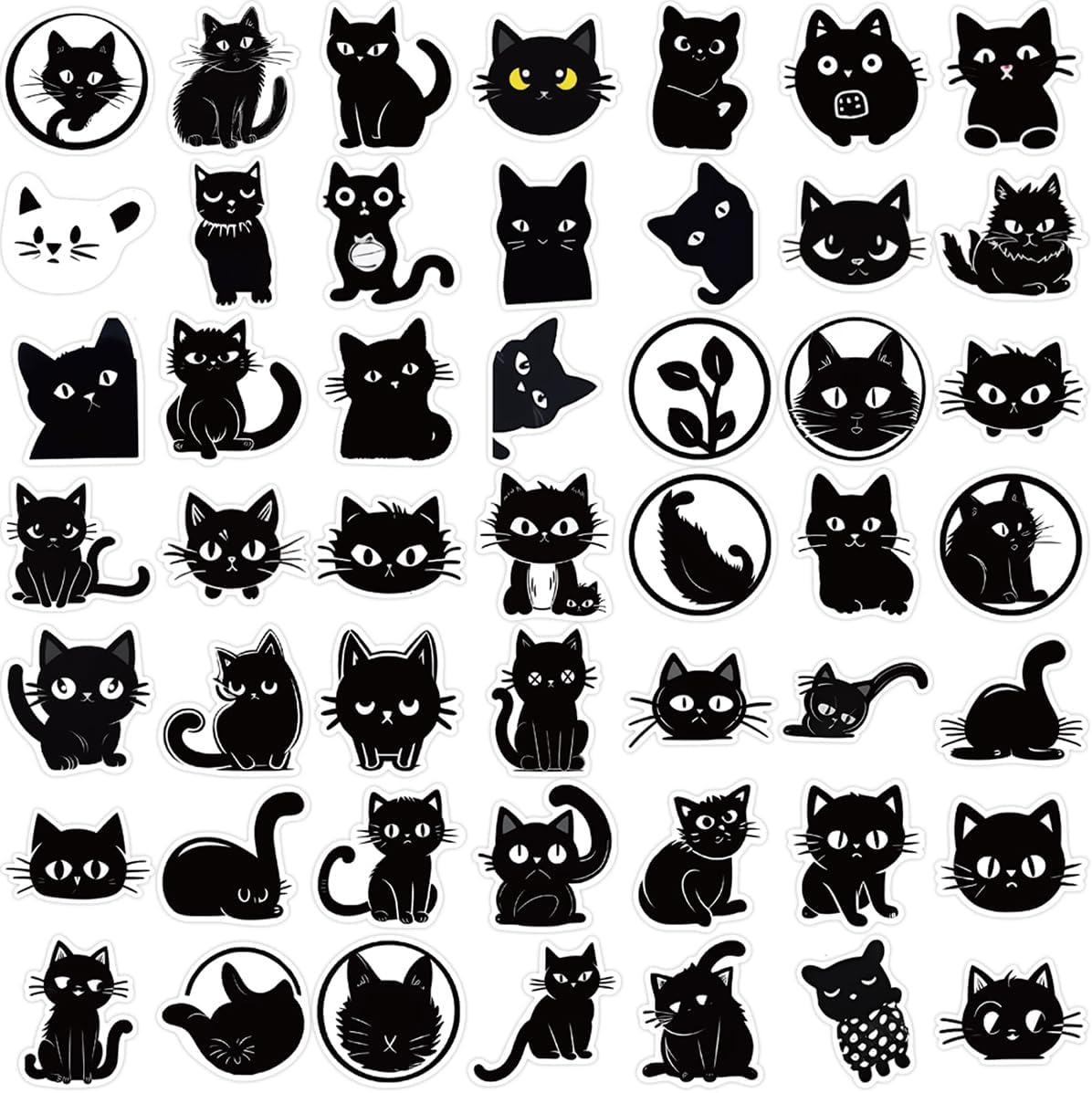 200 PCS Black Cat Stickers - Waterproof Vinyl Black Cat Sticker Decal for Water Bottle, Laptop, Scrapbooking, Skateboard, Car, Luggage, Helmet, 4 Types of Black cat Mixed Stickers Pack - Image 2