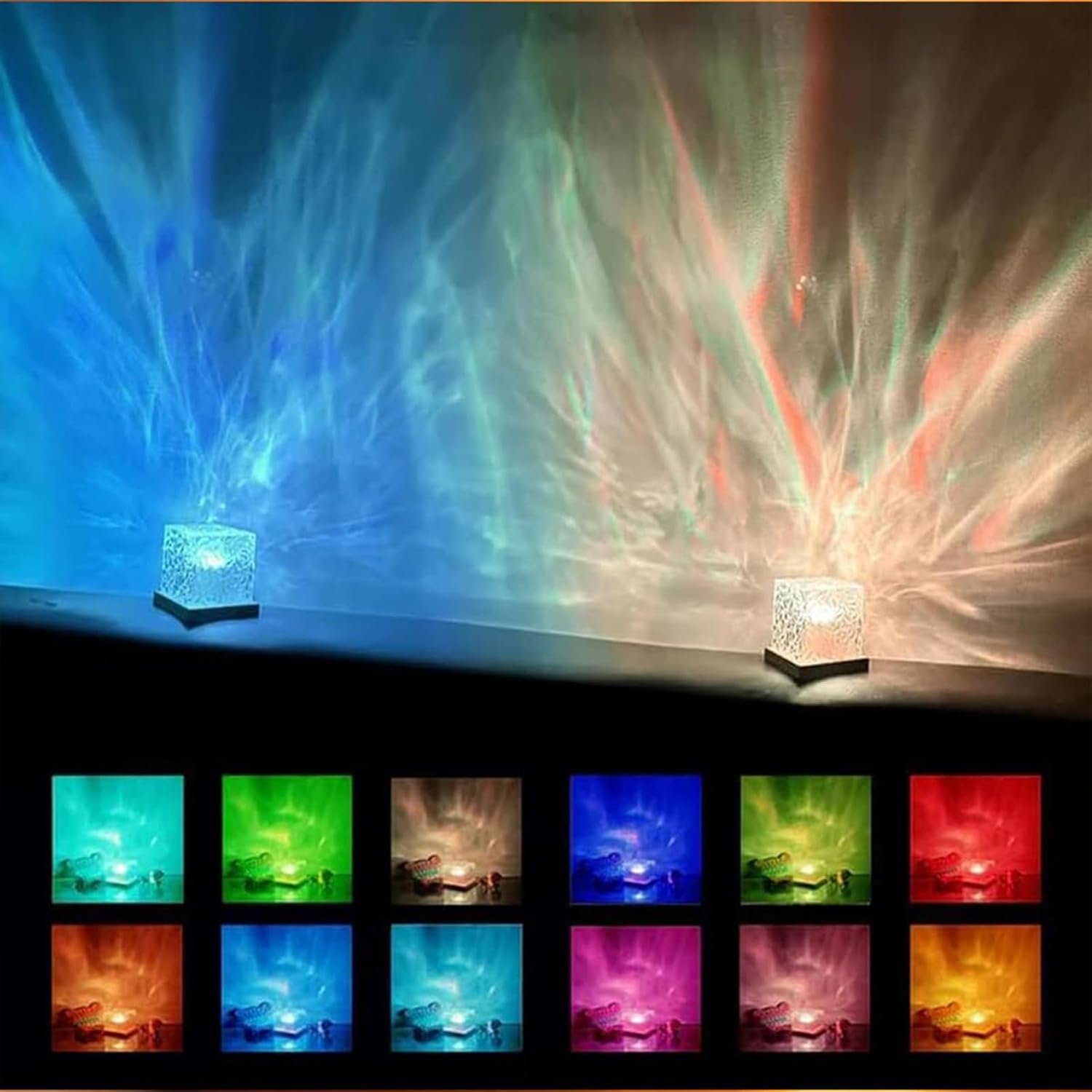 Ocean Wave Projector Light with 16 Colors, Luminorthe Cube Lamp for Kid's Bedroom with Remote, 3D Water Ripple & Aurora Effect, Meditation Night Light Gift, Valentines Gift (Transparent)
