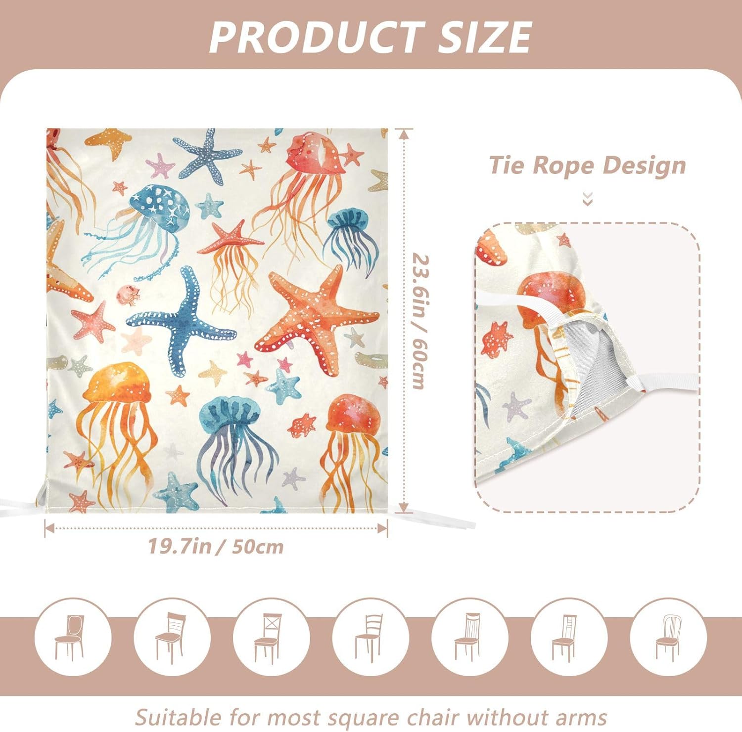 ALAZA Jellyfish Starfish Chair Back Cover Set of 6, Washable Reusable Removable Chair Slipcovers Decorative Chair Cover for Home Kitchen Wedding Party