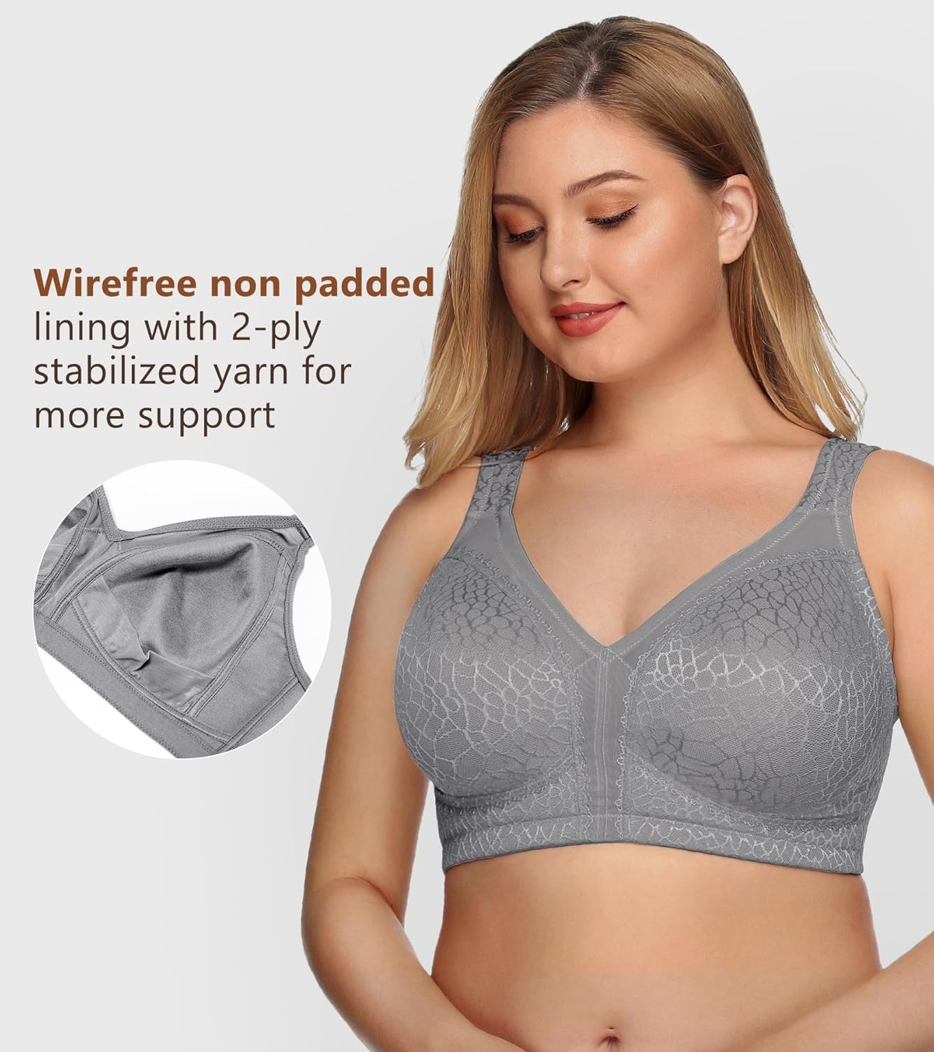 DotVol Women's Full Figure Minimizer Bras Comfort Large Busts Wirefree Non Padded Plus Size Bra - Image 4