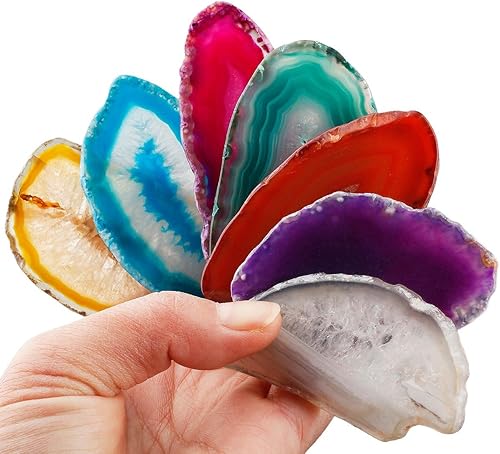 Miniatura 10 de mookaitedecor - Piezas de mesa ligeras de ágata pulida, lozas de ágata geodésica, paquete de 12