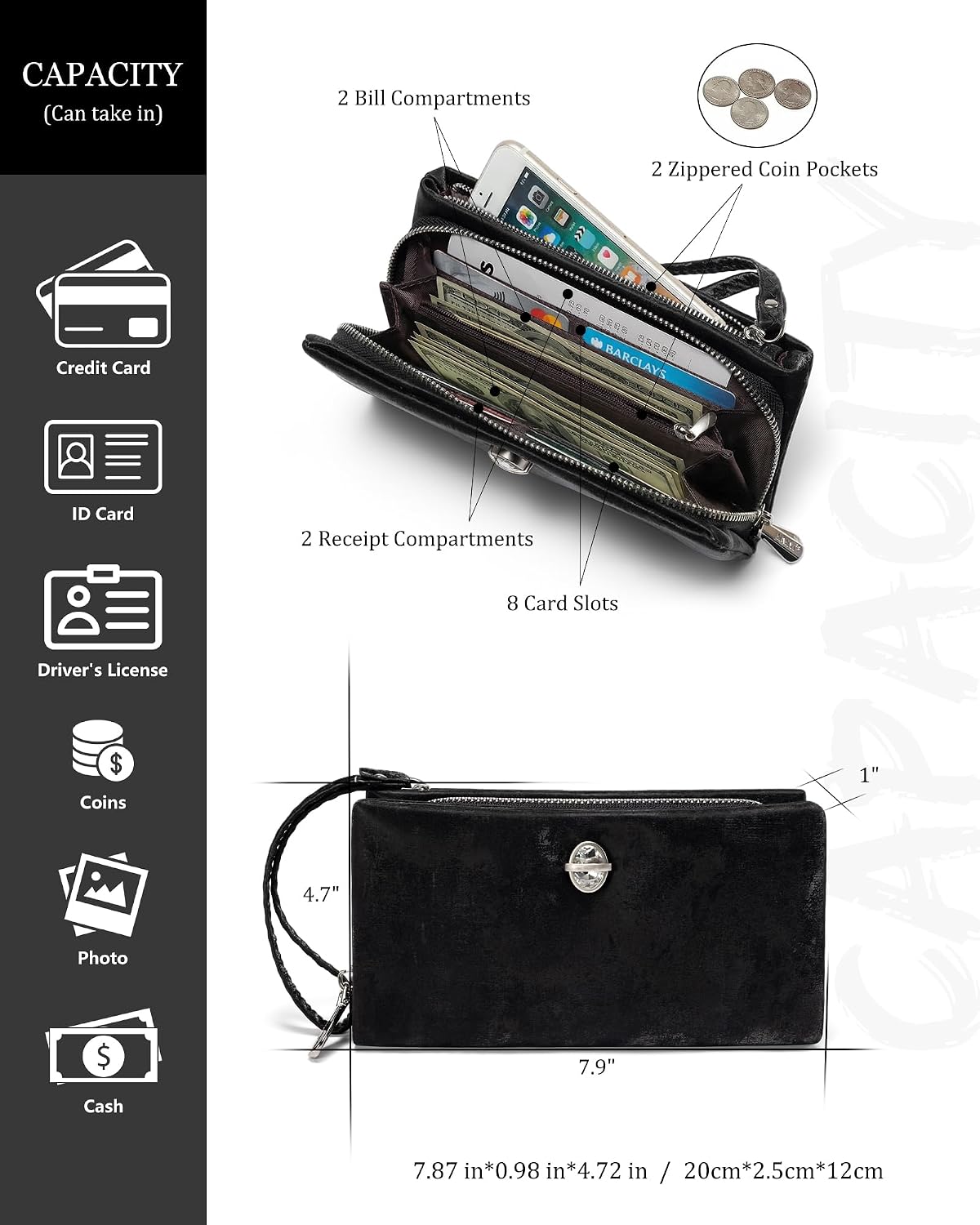 Women's Long Zip-Around Wallet with Wrist Strap