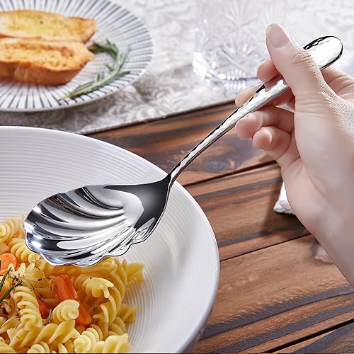 Miniatura 5 de KEAWELL Cuchara martillada prémium para verduras de 8.5 pulgadas, acero inoxidable 18/10, exquisita mezcla de elegancia y funcionalidad, apta para