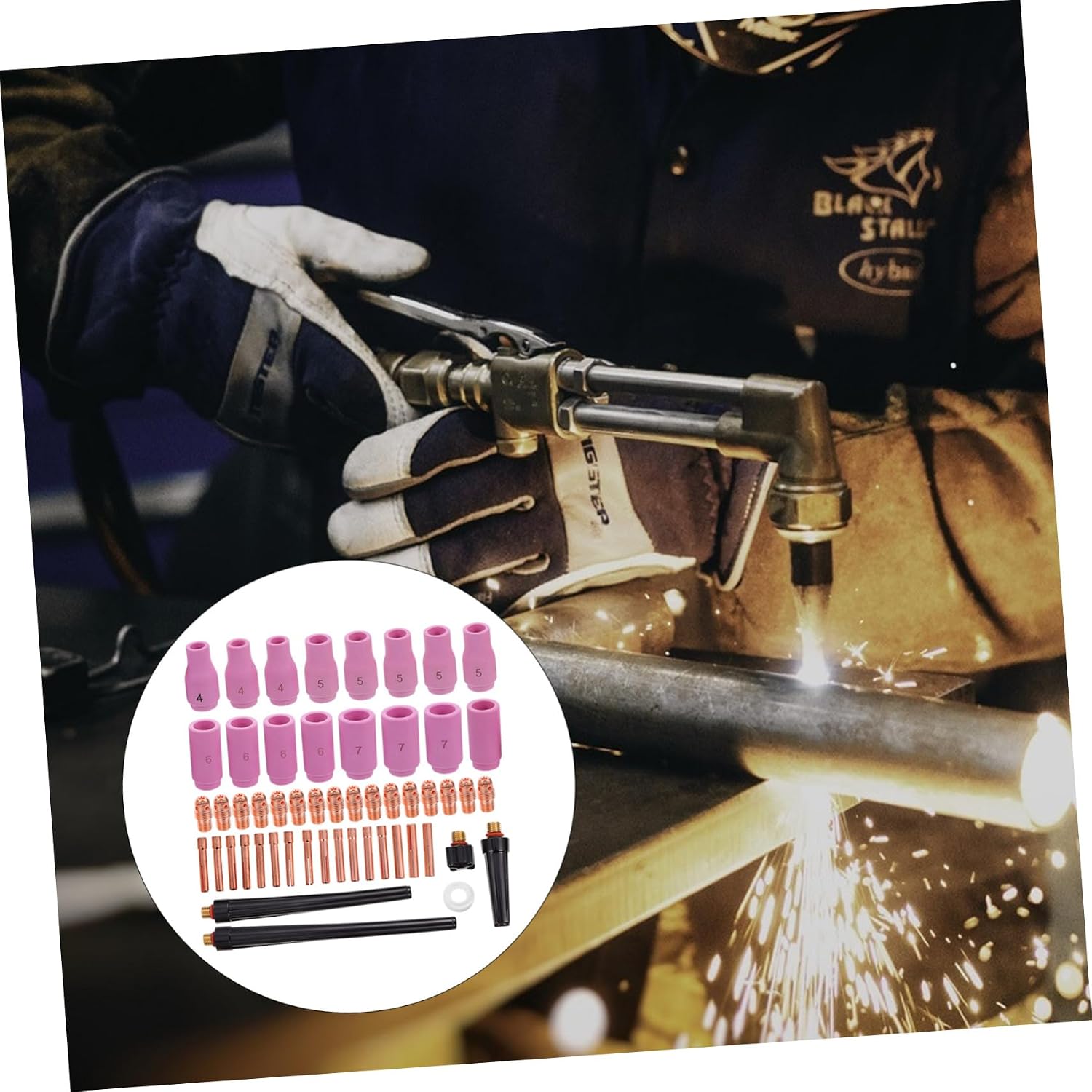 Lurrose 53PCS Welding Torch Parts Kit WP9/20/25 Ceramic Nozzle Clips Copper Electrodes Compatible Argon Arc Welding