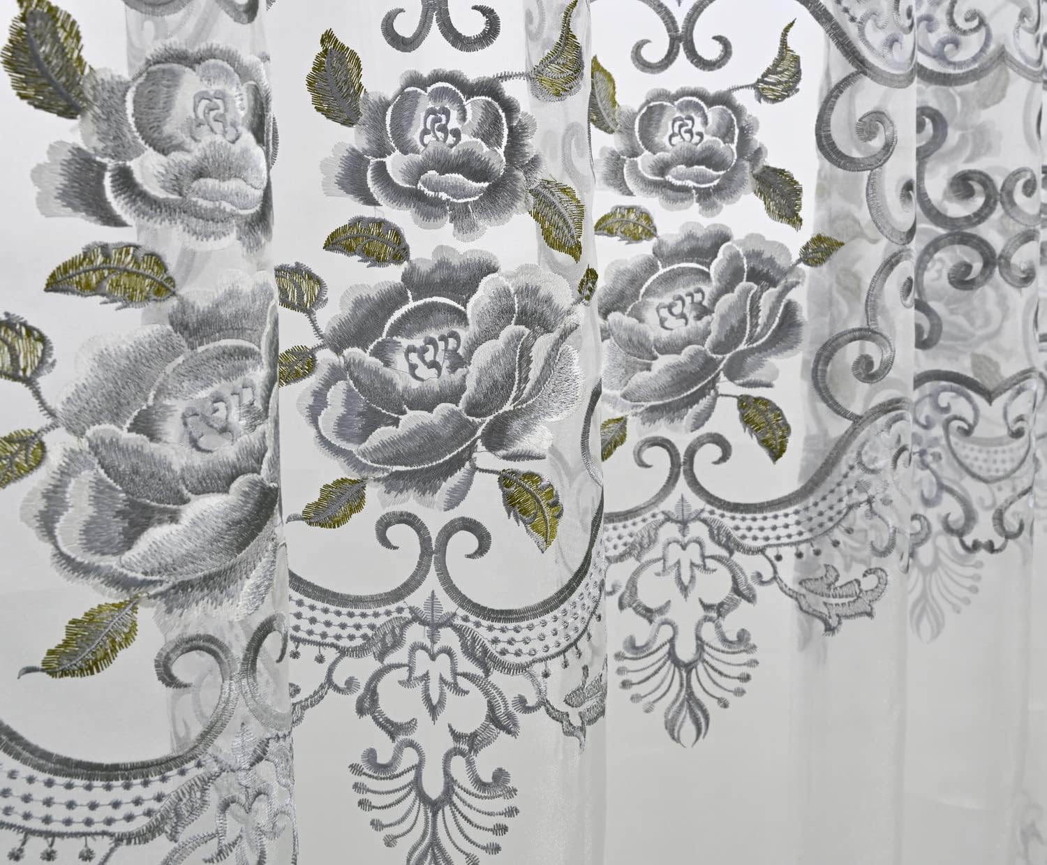 Embroidered Rod Pocket Sheer Curtains European Floral Luxury Soluble Embroidery Tulle Curtains for Living Room/Bedroom 1 Panel Thermal Insulated Window Treatment Drapes W114 x L84 inch