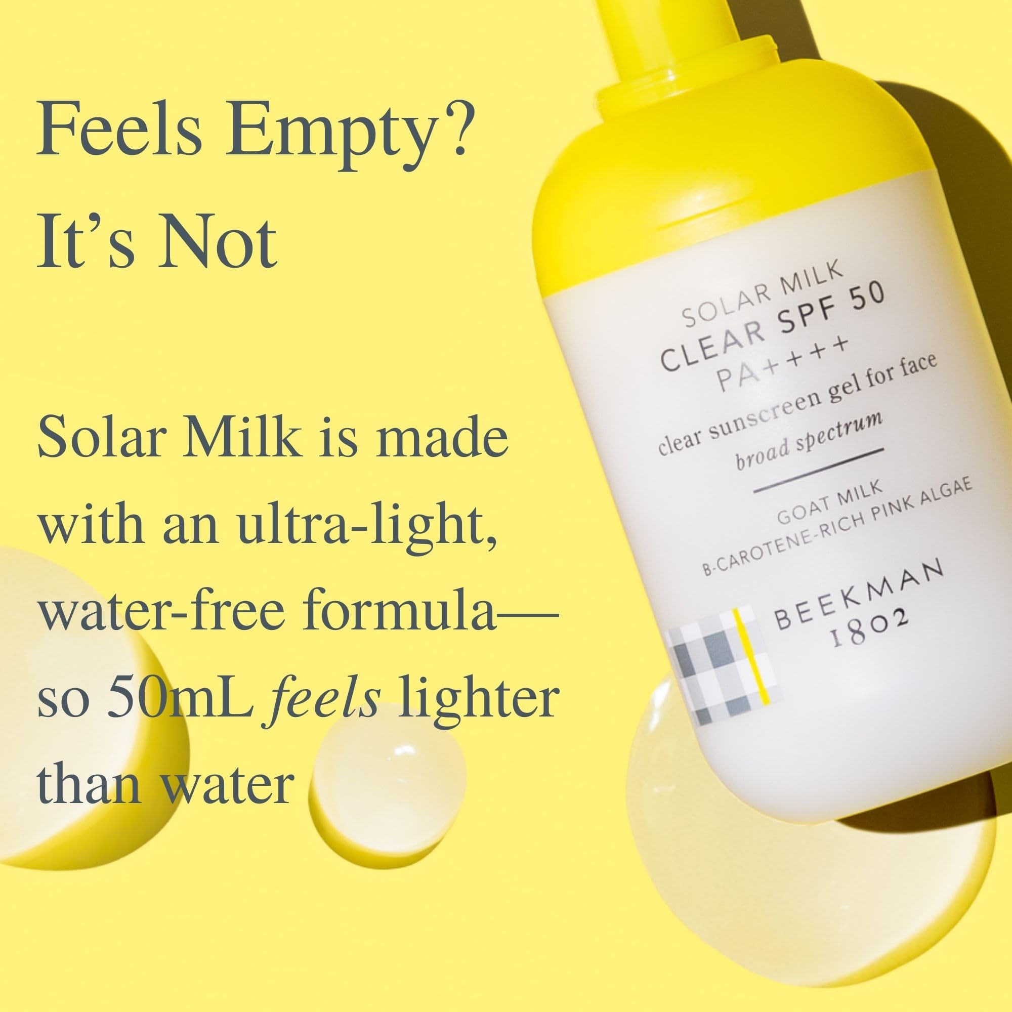 Beekman 1802 Solar Milk 3-in-1 Weightless Clear SPF 50 Face Sunscreen - 1.69 fl oz - Broad Spectrum UVA UVB Protection + Makeup Primer, Non-Greasy Gel, Goat Milk Infused, For All Skin Types & Tones