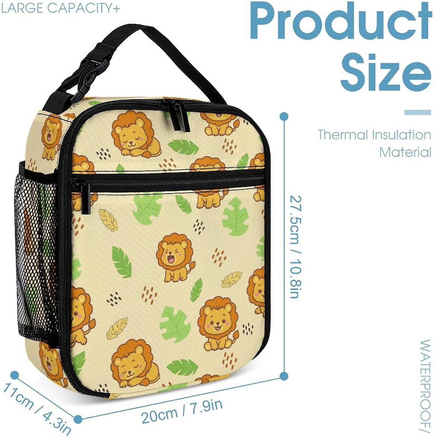 Cartoon Animals Pocket Backpack Set School Bookbag with Lunch Bag Lightweight Pencil Case Pouch Bag (Lion, One Size) image 4