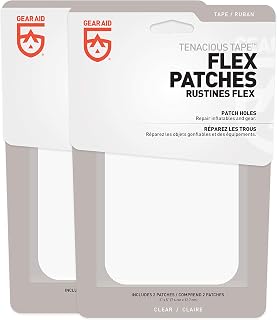 GEAR AID Tenacious Tape Flex Patches for Vinyl and Fabric Repair, Clear, Two 3" x 5" patches
