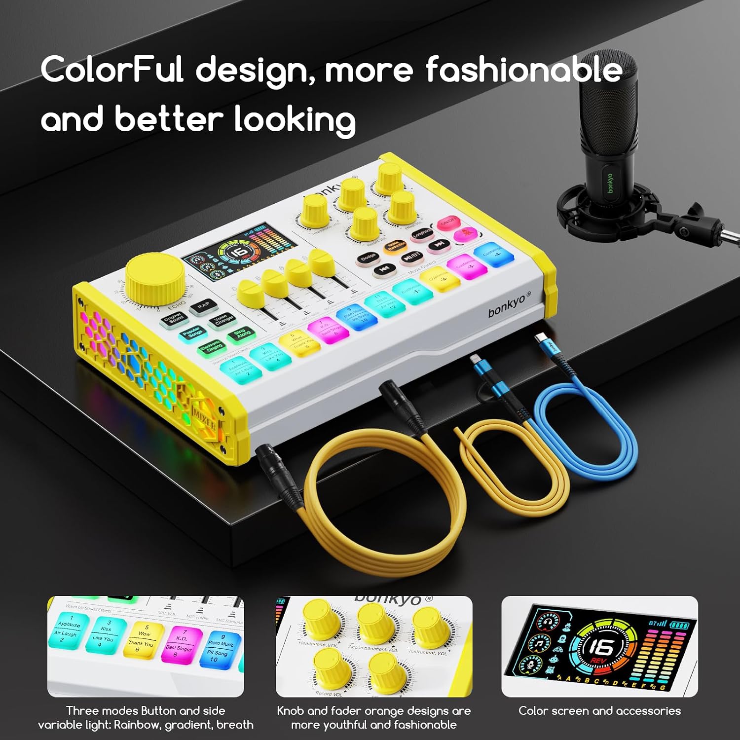 Z10 Live Sound Card, Professional Audio Mixer, Voice Changer & Noise Reduction, Metal Body & Color Screen, 2000mAh Battery, Adjustable Lighting Effects, DJ Mixer for Gaming/Podcasting/Karaoke