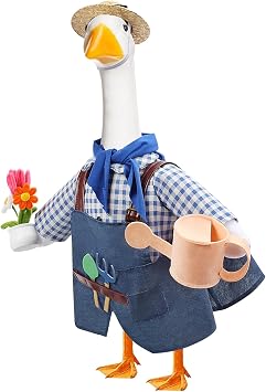 GJL Gardener Porch Goose Outfit for 23" Goose Statue, Spring Garden Decor | 2-Piece Gardener Theme Goose Clothes with Hat, Scarf, Tools, Watering Can & Flower Pot Design for Spring Fall Yard Lawn Decor