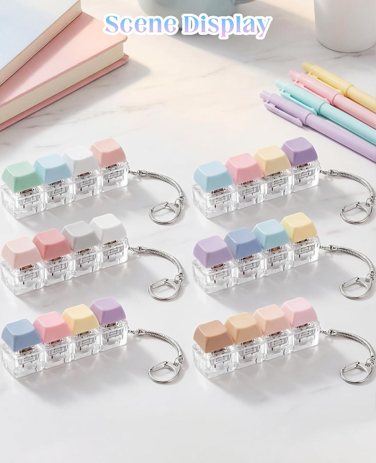10PCS Keyboard Clicker, 4-in-1 Creamy Clickers Keychain Decompression Button to Relief Stress