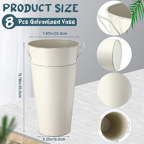 Miniatura 2 de 8 jarrones altos de metal galvanizado para boda de 13.78 pulgadas, cubeta francesa con asa, no impermeable, centros de mesa rústicos de boda,