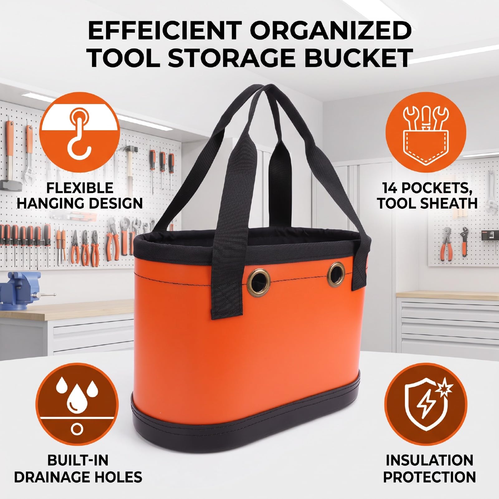 Secchio per Attrezzi Rigidi 14 Tasche 14,5 X 7,5 Pollici Oxford