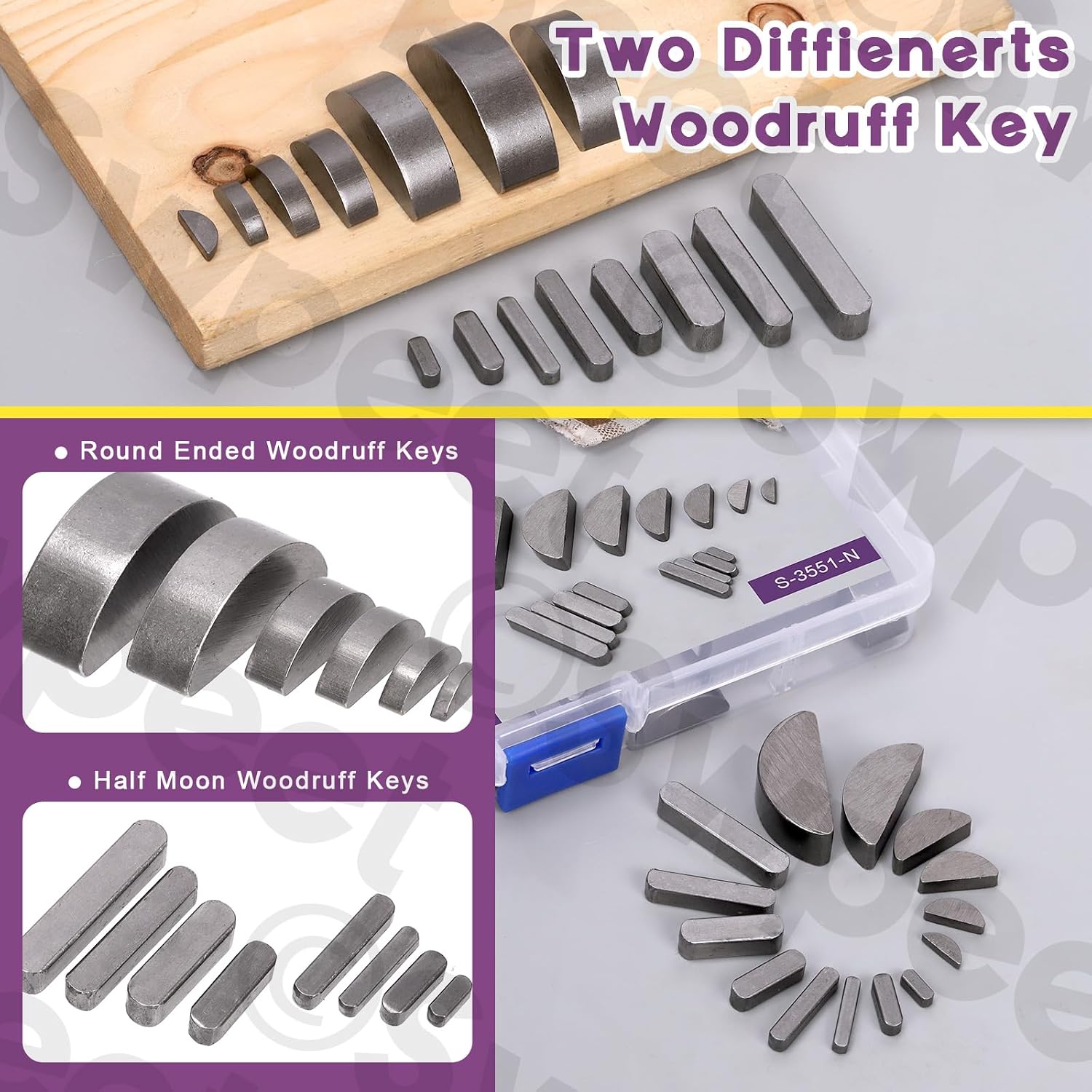 Swpeet 211Pcs Metric Woodruff Key Assortment Kit with 15 Sizes Woodruff Semicircle Keys Half Moon Keys Keyway Shaft Crank Keys Parallel Drive Shaft Keys for Fasteners Mechanical Industry Crankshaft