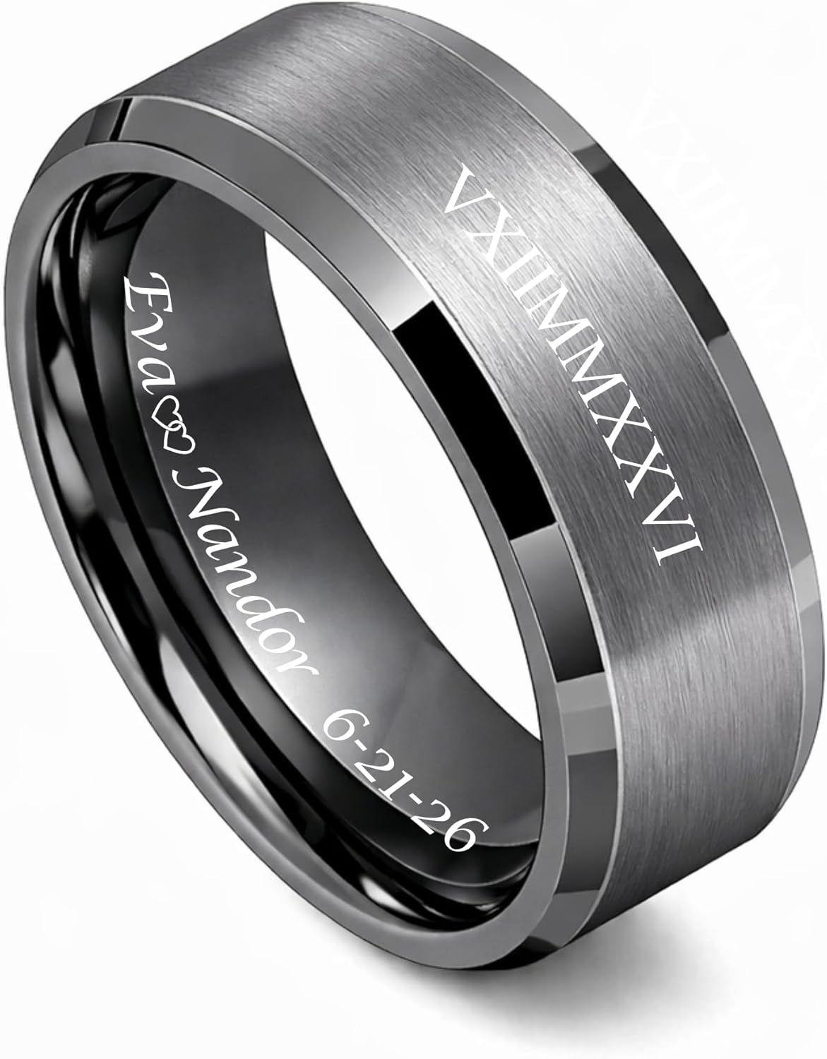 A & L Engraving Personalized Gunmetal Tungsten Ring – Custom Engraved Men’s Wedding Band with Matte Finish Custom Engraved Free In Any Language - Engagement Ring - Ships From USA