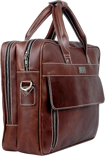 Miniatura 6 de Maletín de cuero genuino vintage hecho a mano para hombres, 17 pulgadas, maletín para computadora portátil, viaje de negocios, trabajo, mensajero,