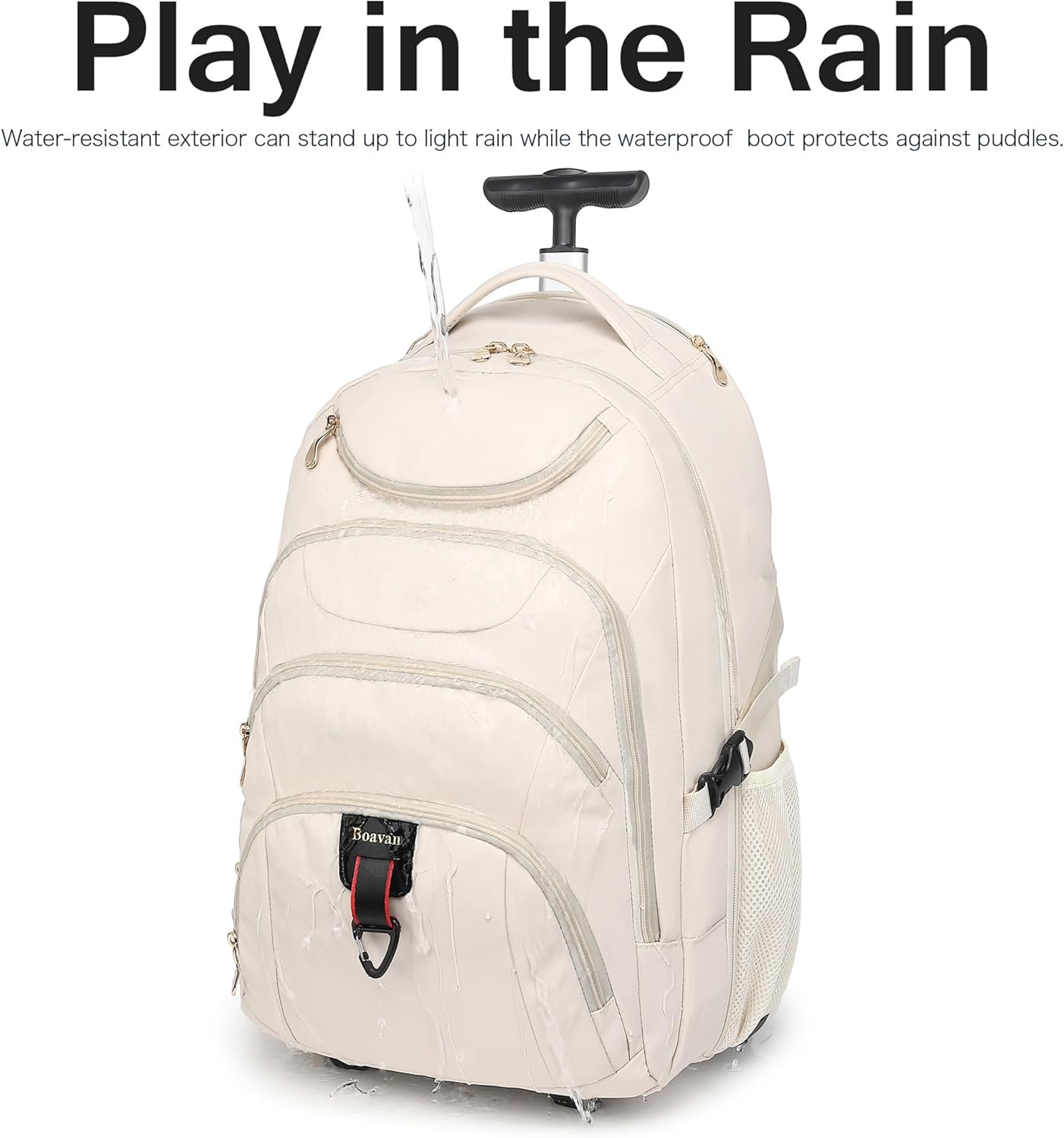 Boavan Rolling Backpack for Women, 17.3 Inch Wheeled Laptop Backpack,Large Travel Carry-On Bag for Teachers College Students, USB Charging Port Waterproof Business for Airplane Overnight Luggage，Beige
