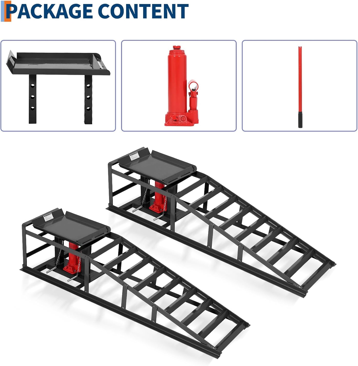 Hydraulic Car Ramps 2-Pack, 11000 LBS Low Profile Portable Car Lift Ramp for Oil Change & Garage Repair, Heavy Duty Steel Ramps for Trucks/Low Cars (Black) Black 5 ton image 6 of 8 B0G4MNJR61