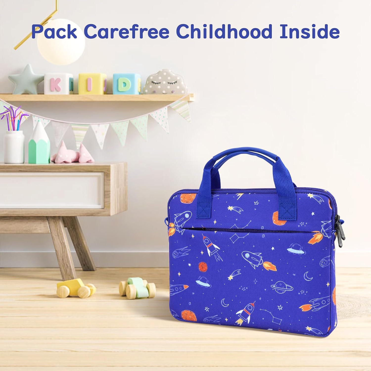 Dadanism Tablet Bag for Kids, 12.5 Inch Portable Tablet Sleeve Carrying Case with Handle & Shoulder Strap, Fits All-new Fire HD 10 Kids (Pro) 13th/11th Gen 2023/2021, Blue Space