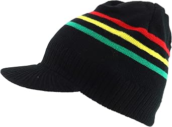 Armycrew RGY Striped Jamaica Rasta Knit Stretchable Beanie Visor Hat