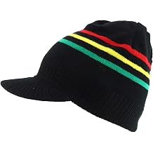Armycrew RGY Striped Jamaica Rasta Knit Stretchable Beanie Visor Hat