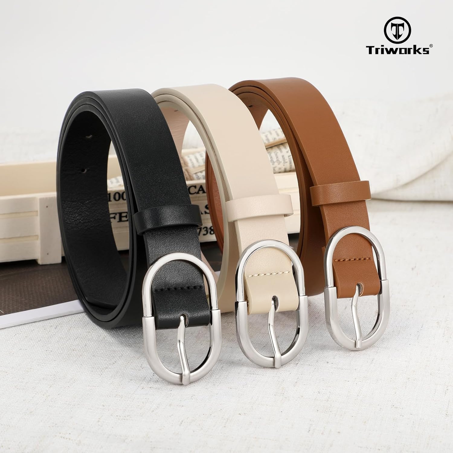 TRIWORKS 3 Pack Women Belts For Jeans Pants Dresses Ladies Leather Waist Belts - Image 2
