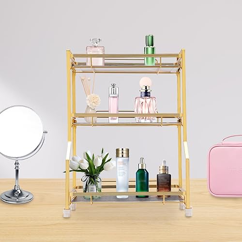 Miniatura 4 de Organizador de encimera de baño de 3 niveles, organizador de almacenamiento con ruedas, organizador de mostrador de tocador con pequeña cesta de