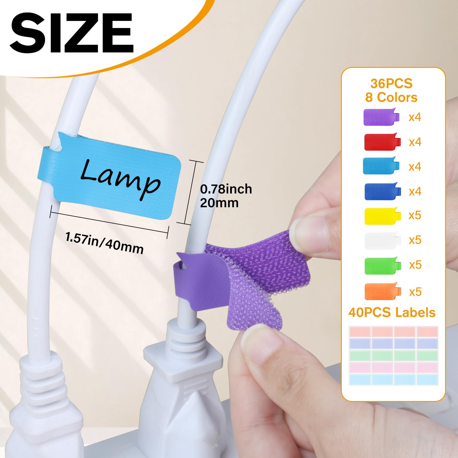 Snapklik.com : SummerBrite 36Pcs Large Cable Labels - 8 Colors Reusable ...